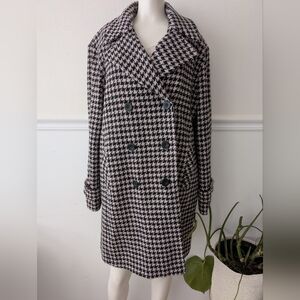 Long Houndstooth double breasted trench Coat